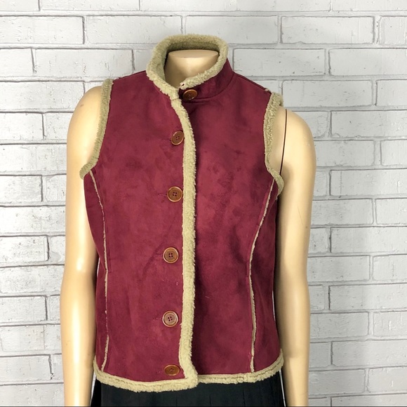 Boden Burgundy Faux Suede Shearling Vest